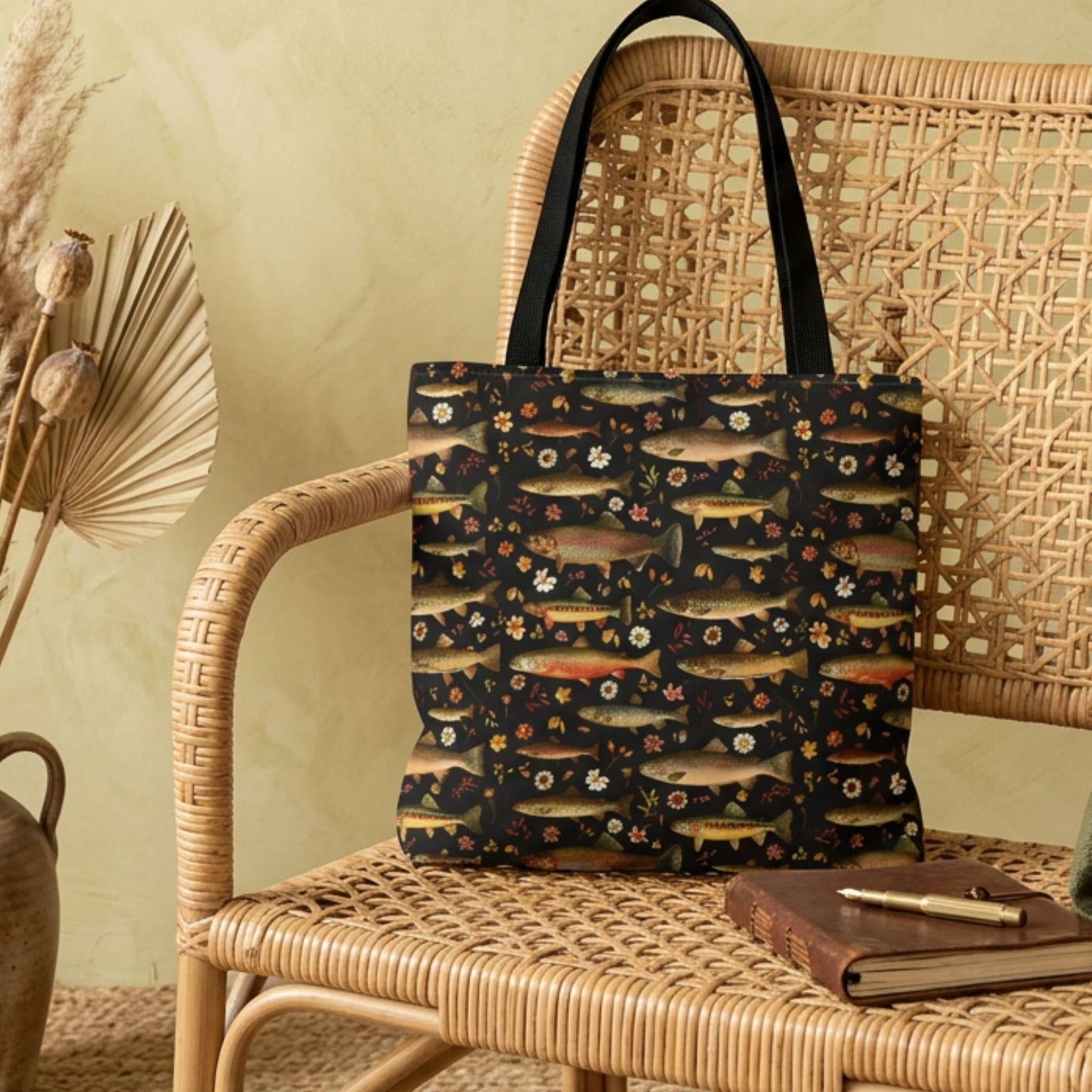 Vintage Trout Reusable Tote Bag