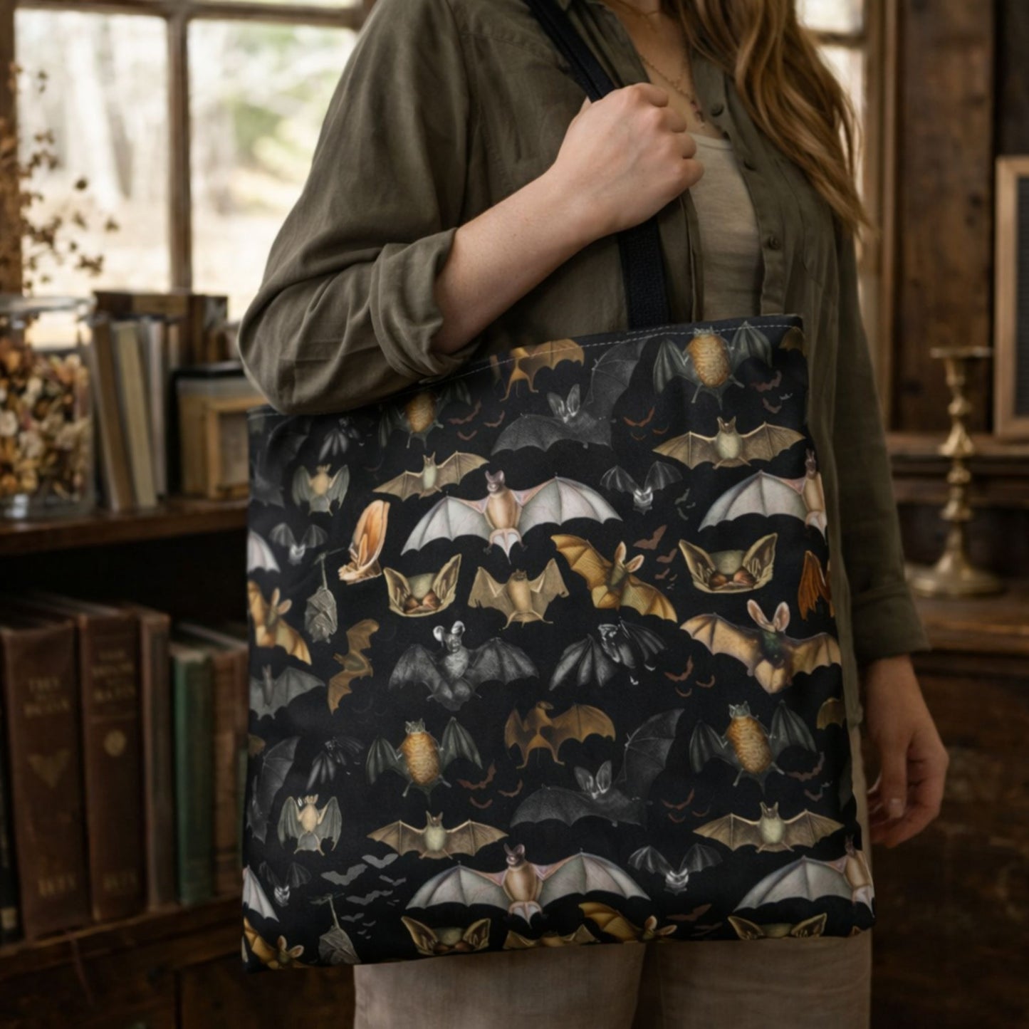 Vintage Gothic Bats Reusable Tote Bag