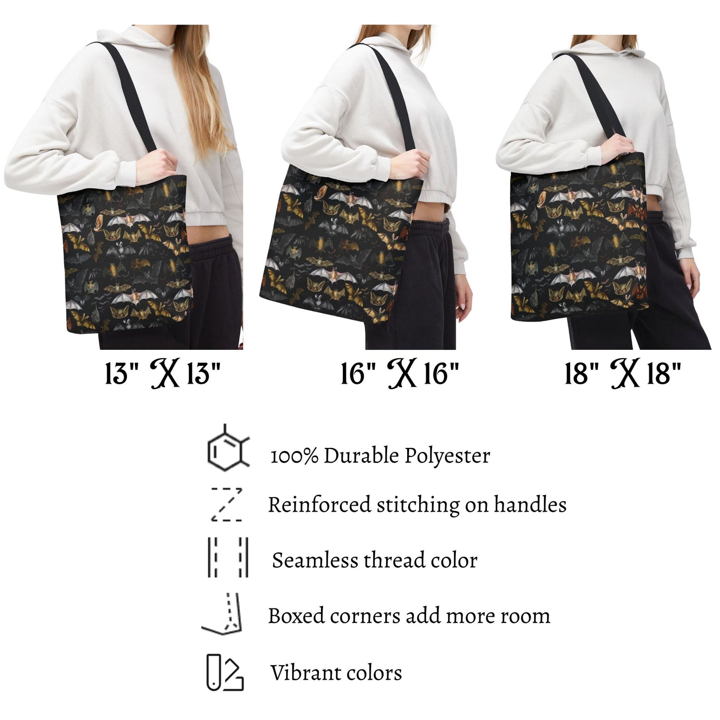 Vintage Gothic Bats Reusable Tote Bag