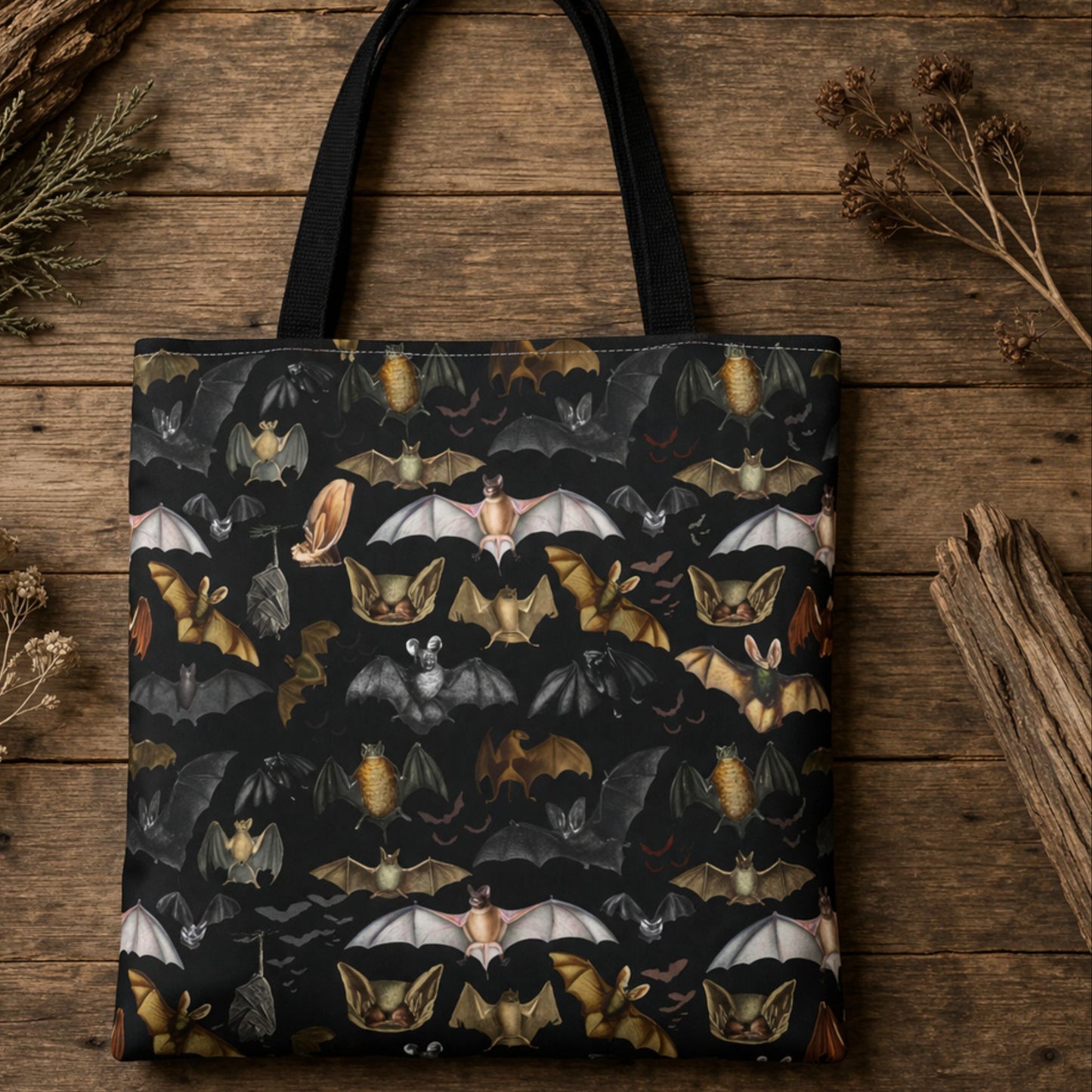 Vintage Gothic Bats Reusable Tote Bag