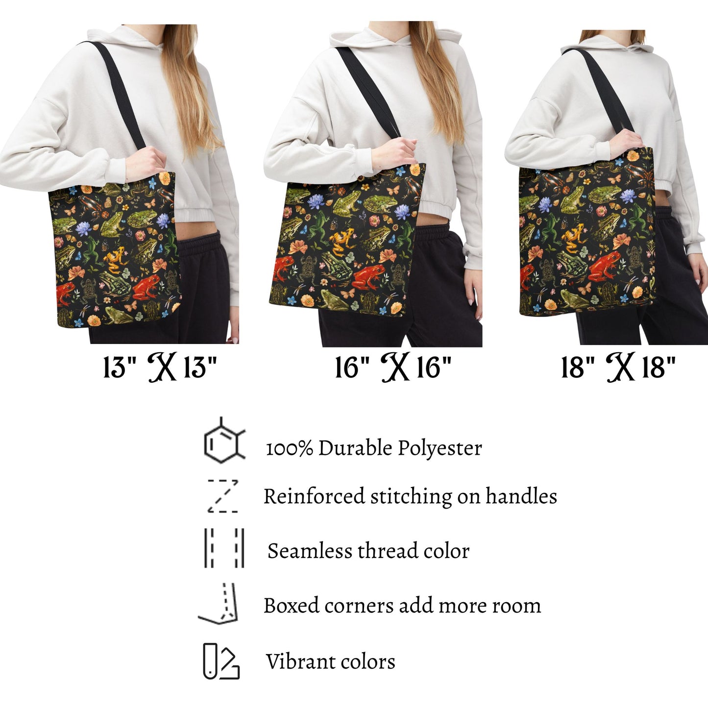 Floral Frogs Reusable Tote Bag