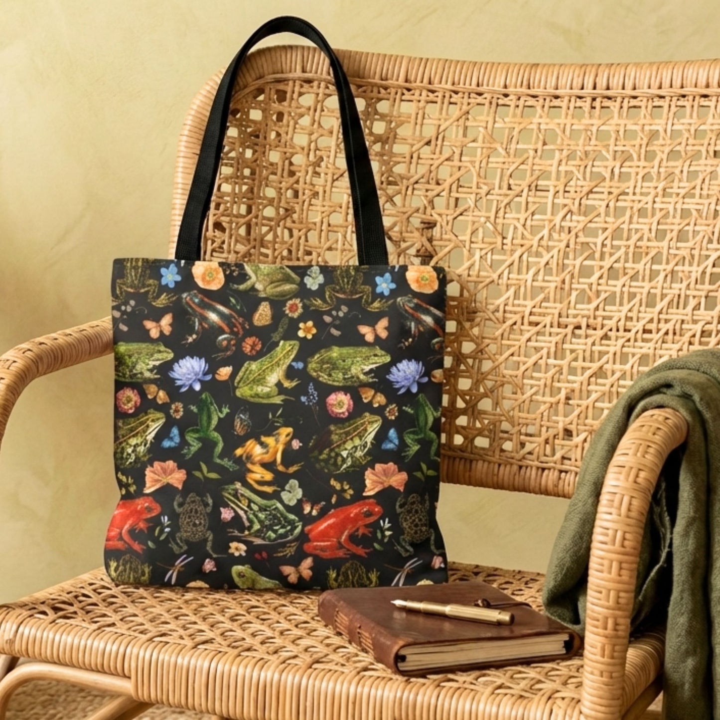 Floral Frogs Reusable Tote Bag