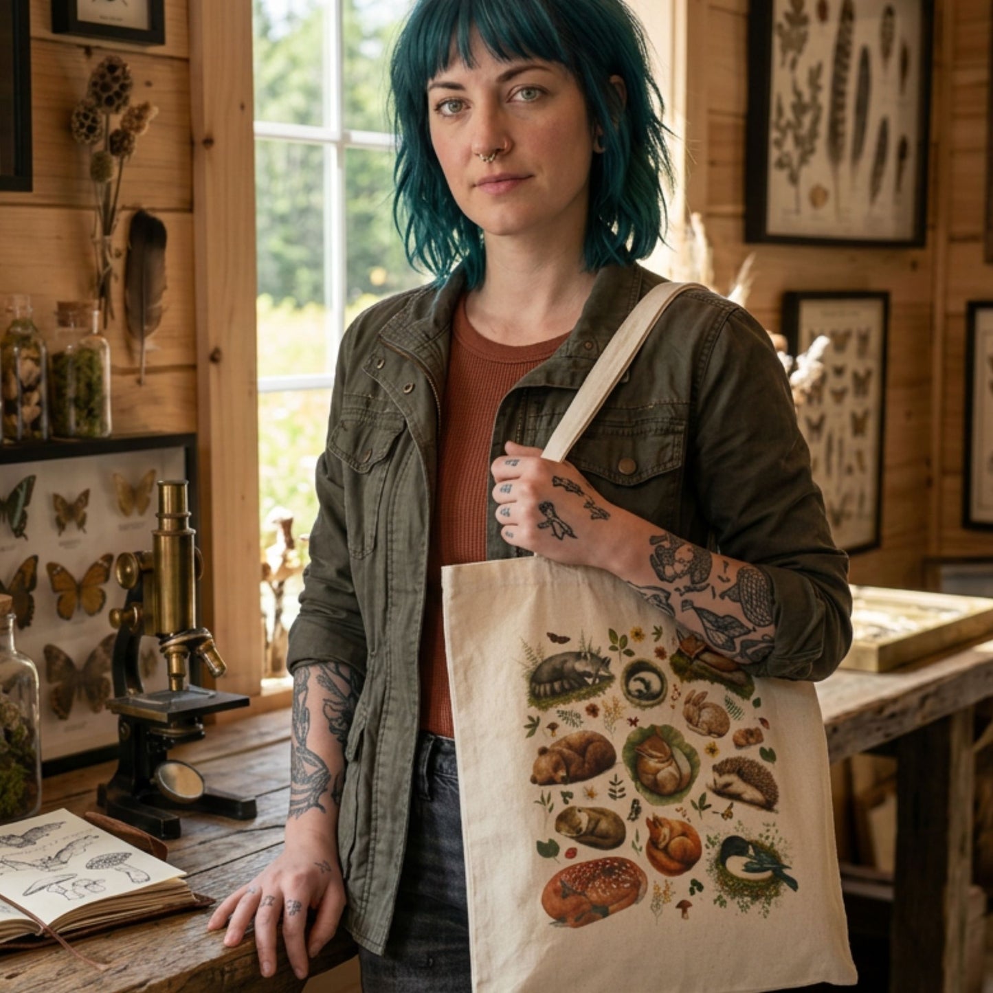 Woodland Sleeping Animals Canvas Tote Bag