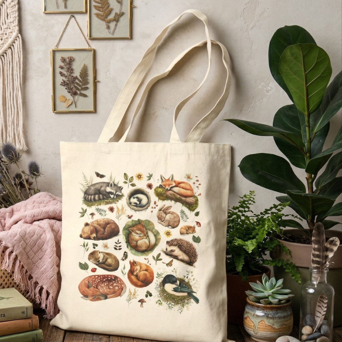 Woodland Sleeping Animals Canvas Tote Bag