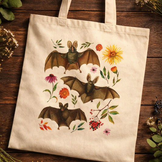 Floral Botanical Bats Canvas Tote