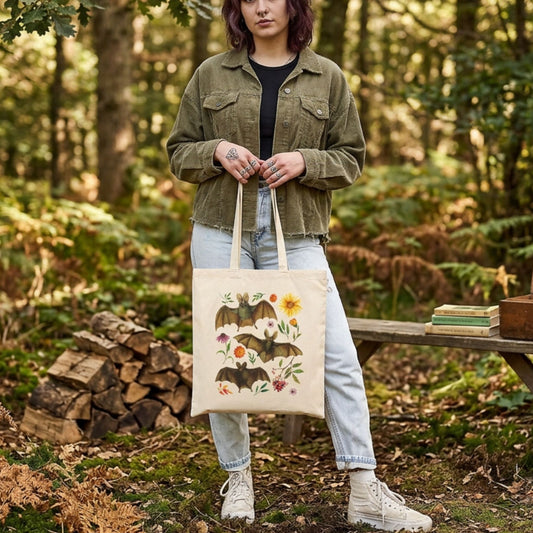 Floral Botanical Bats Canvas Tote