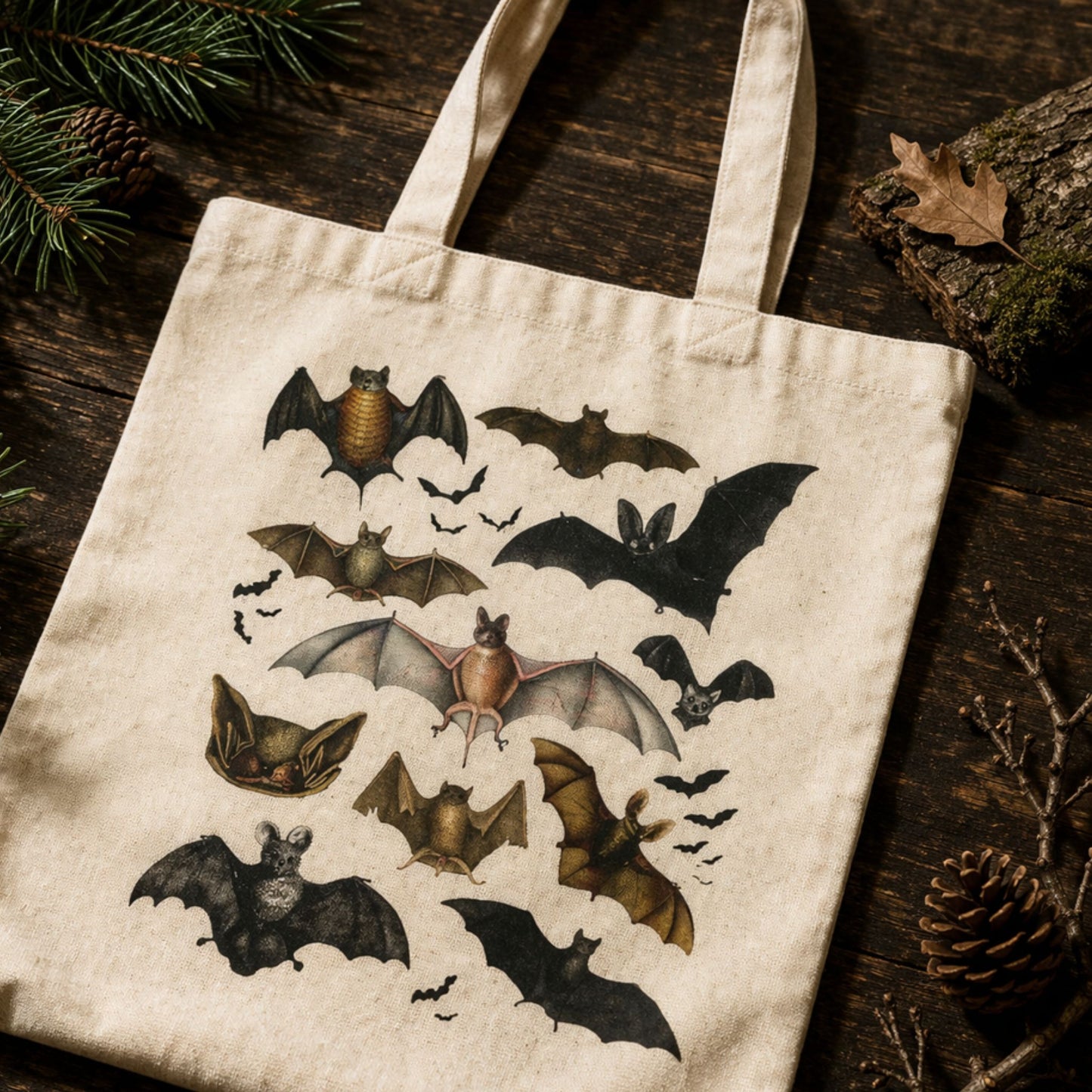 Vintage Bats Collage Canvas Tote