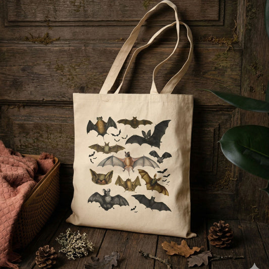 Vintage Bats Collage Canvas Tote