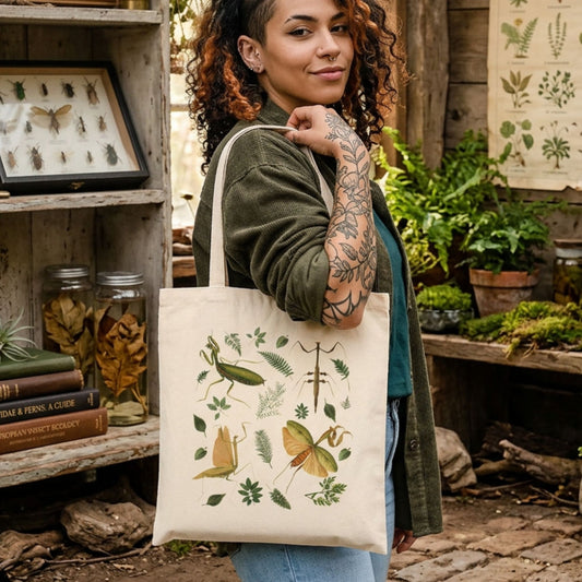 Botanical Praying Mantis Canvas Tote