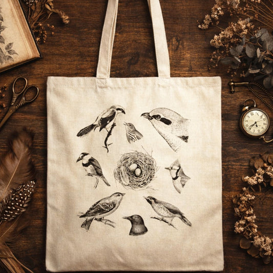 Vintage Illustrated Birds Canvas Tote