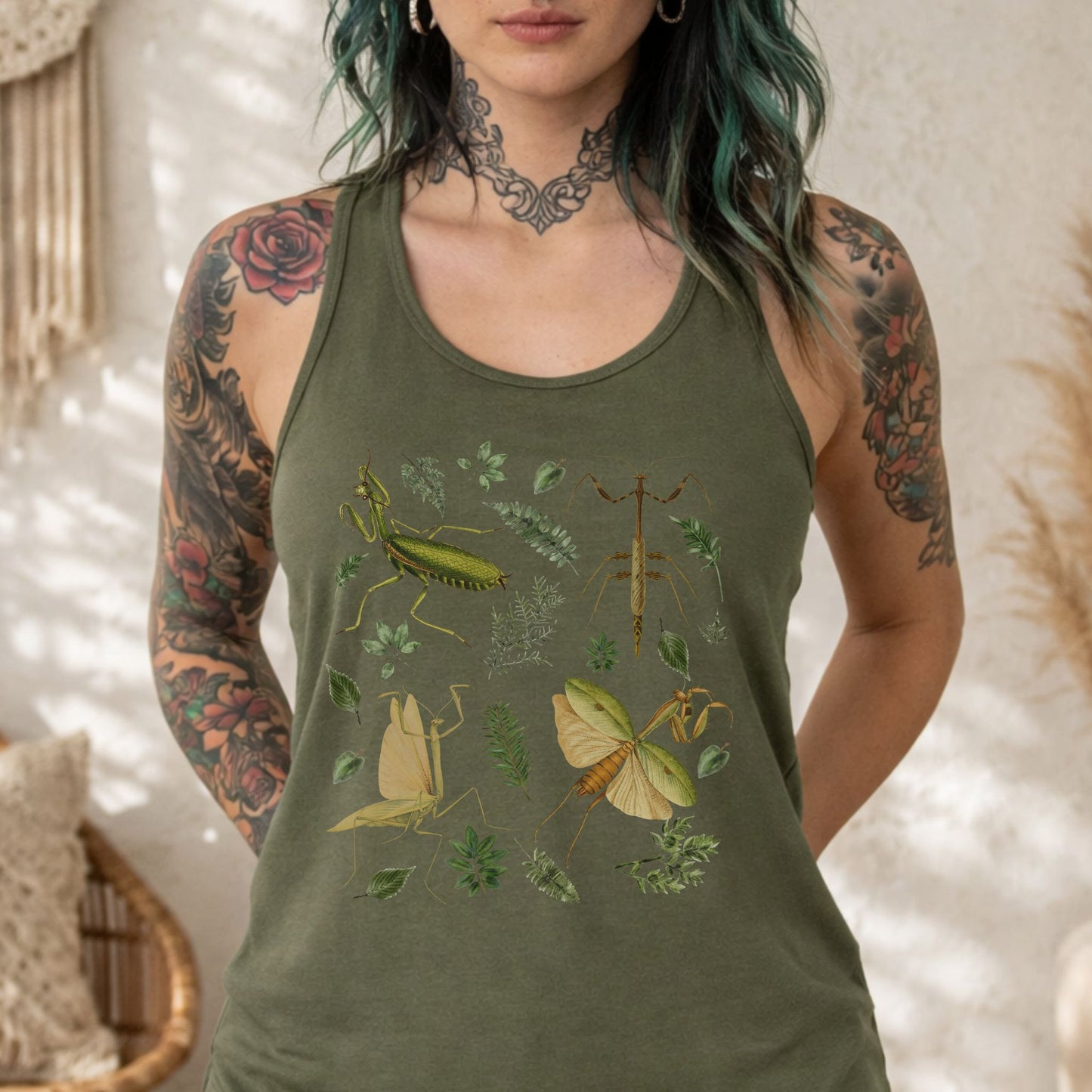 Botanical Praying Mantis Racerback Tank Top
