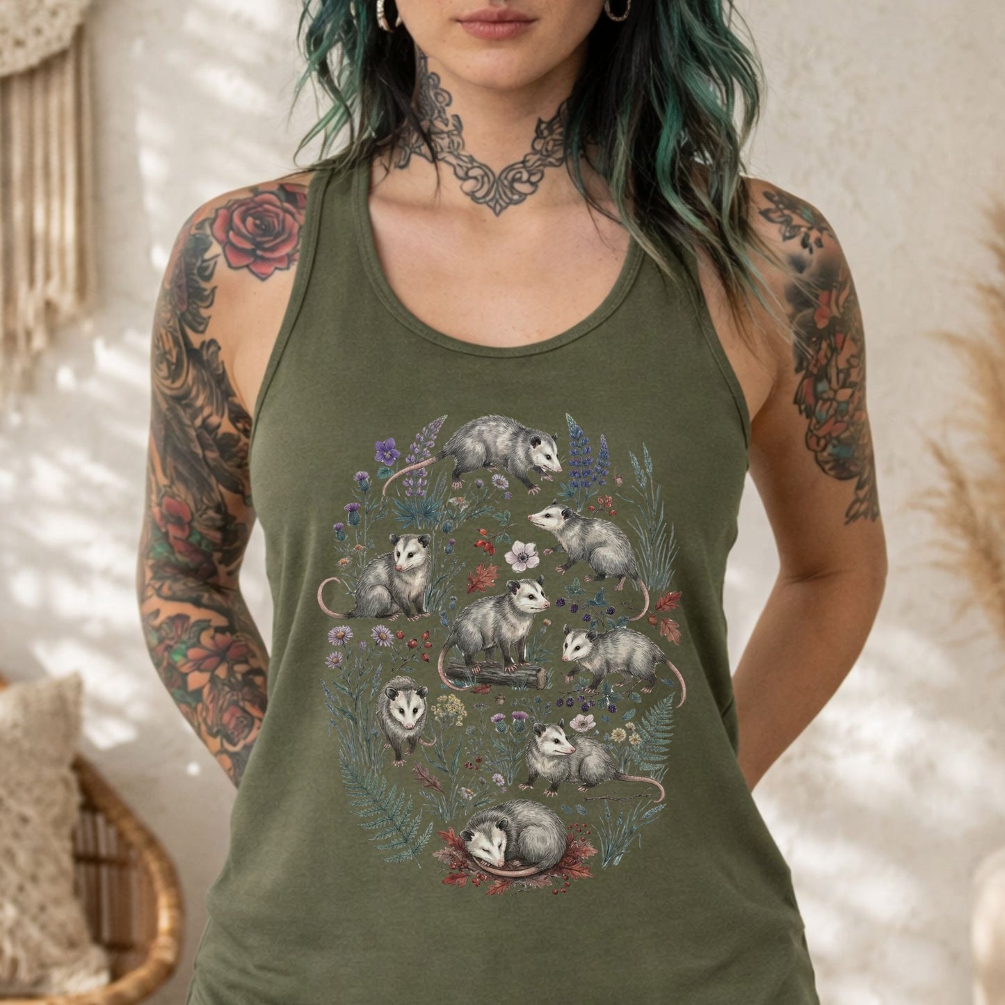 Opossum Floral Racerback Tank Top