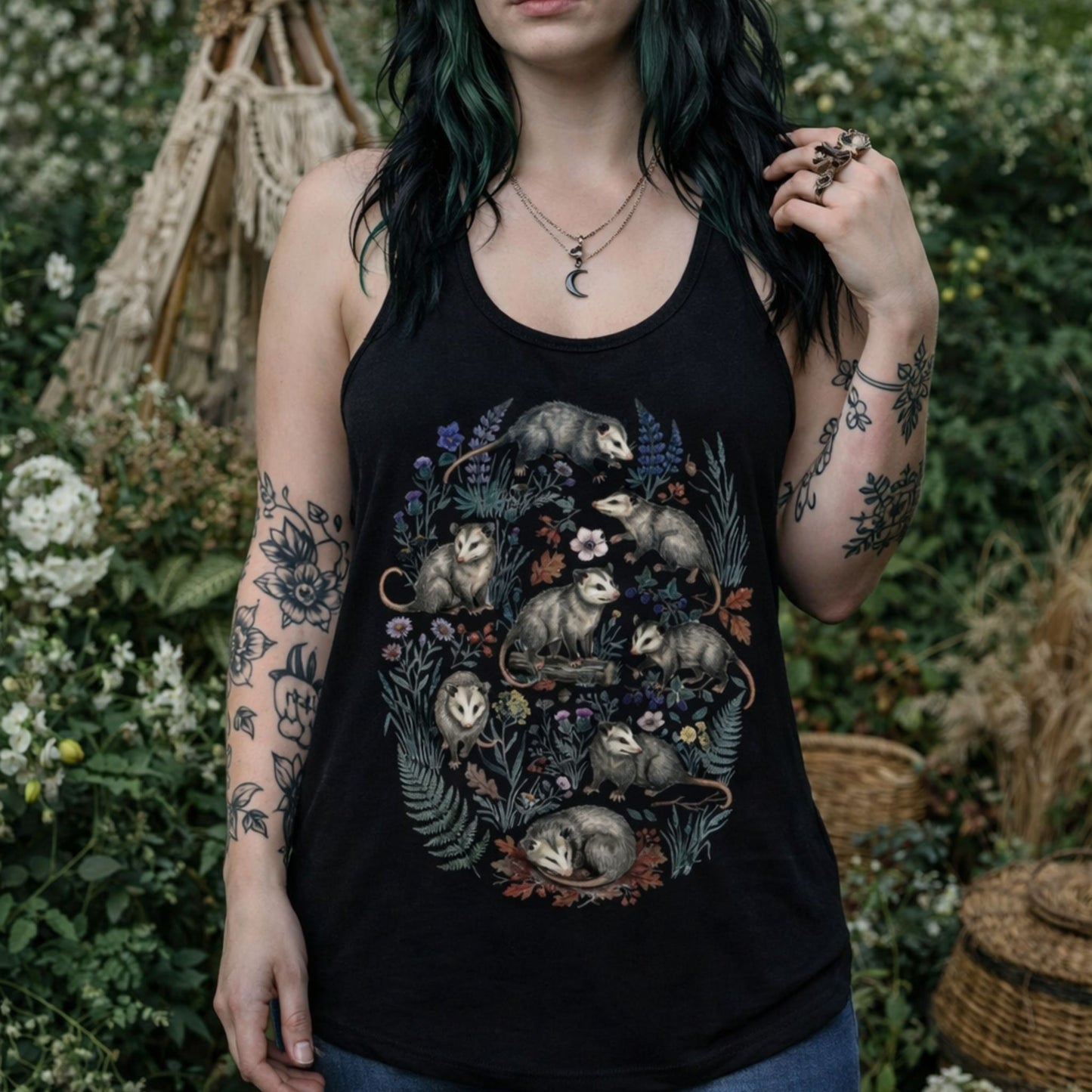 Opossum Floral Racerback Tank Top