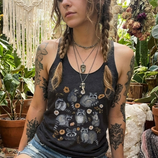 Floral Raccoon Racerback Tank Top