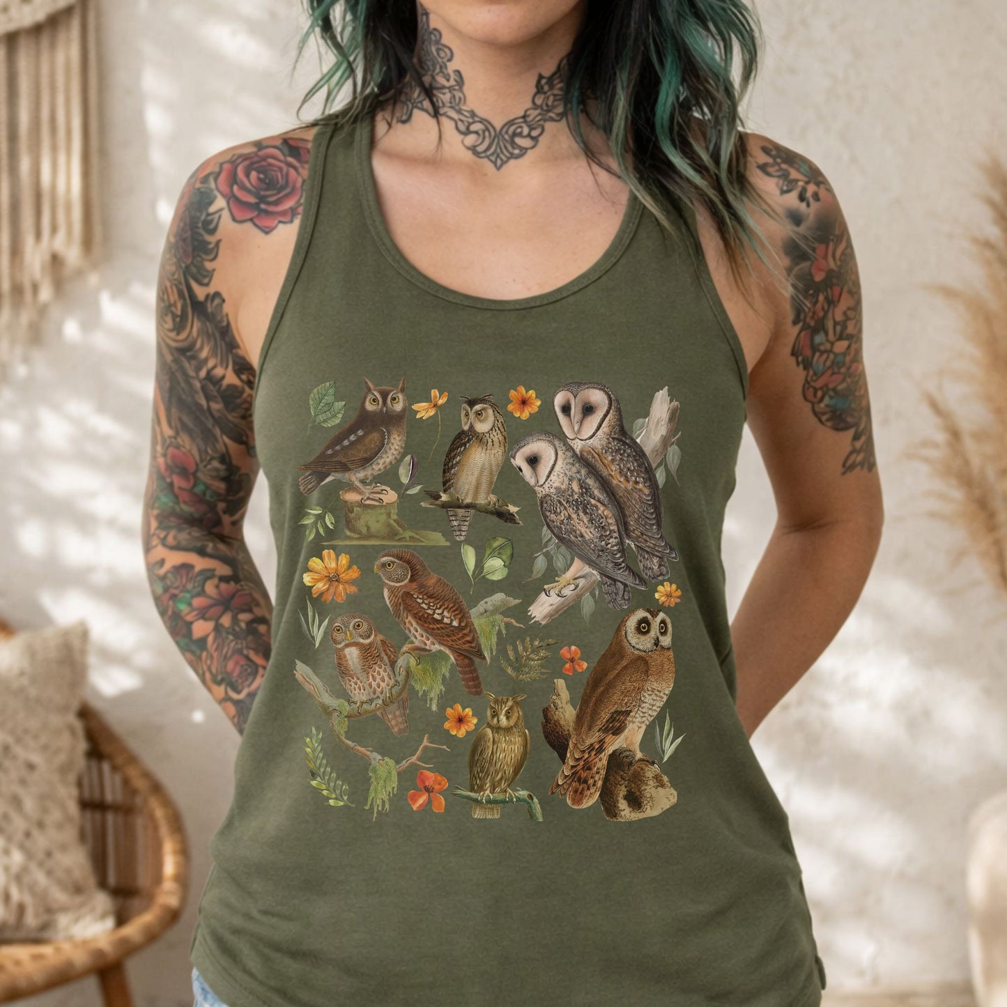 Vintage Barn Owl Racerback Tank Top