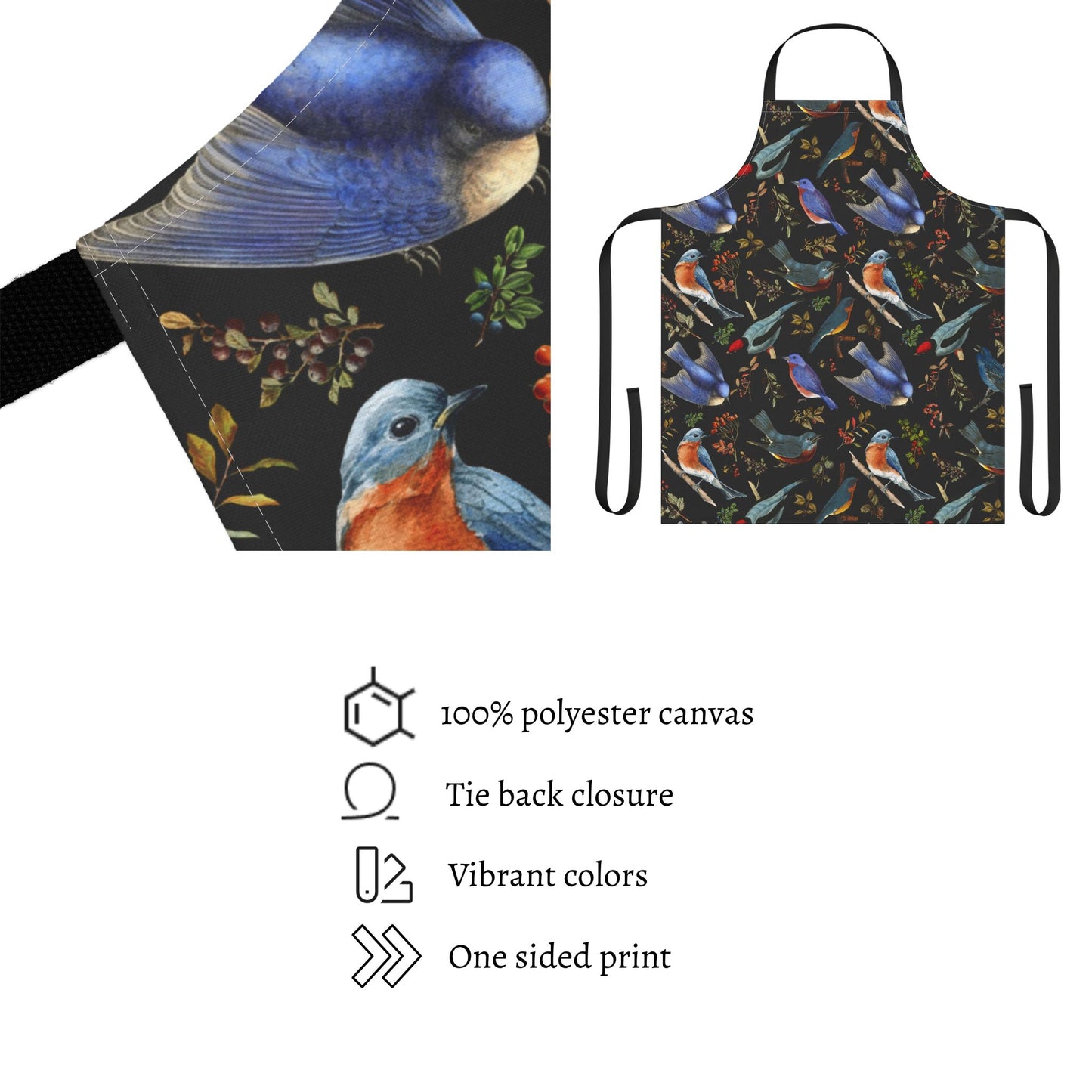 Vintage Botanical Blue Birds Apron