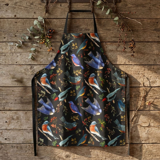 Vintage Botanical Blue Birds Apron