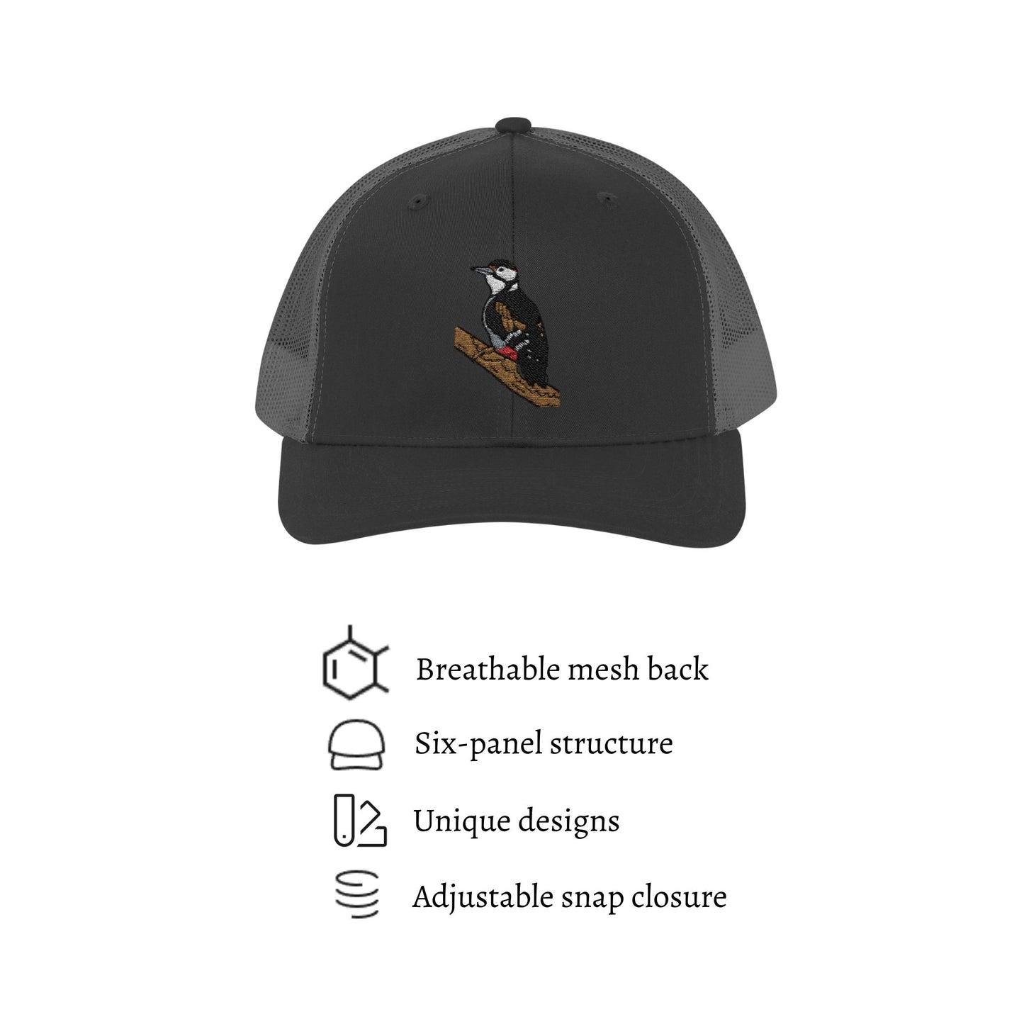 Embroidered Great Spotted Woodpecker Trucker Cap