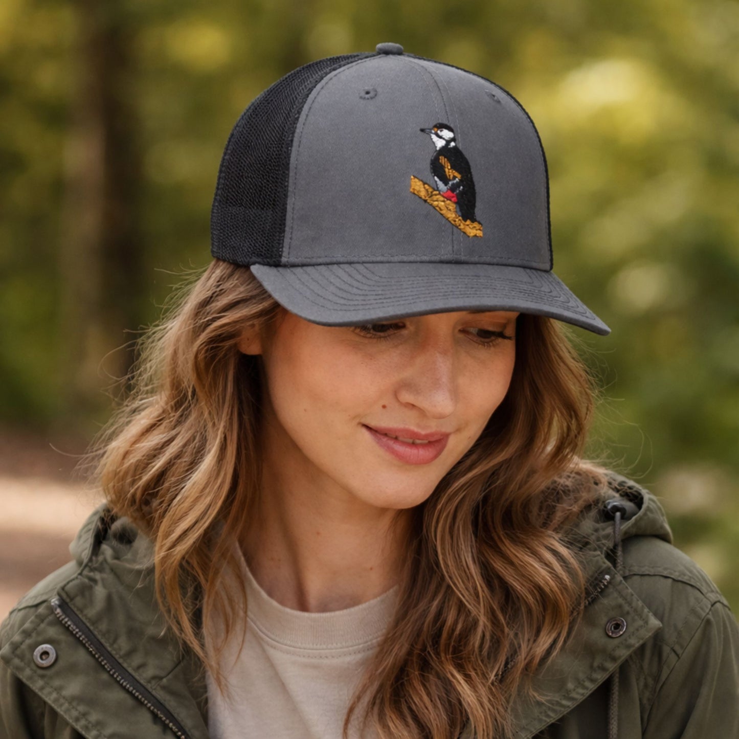 Embroidered Great Spotted Woodpecker Trucker Cap