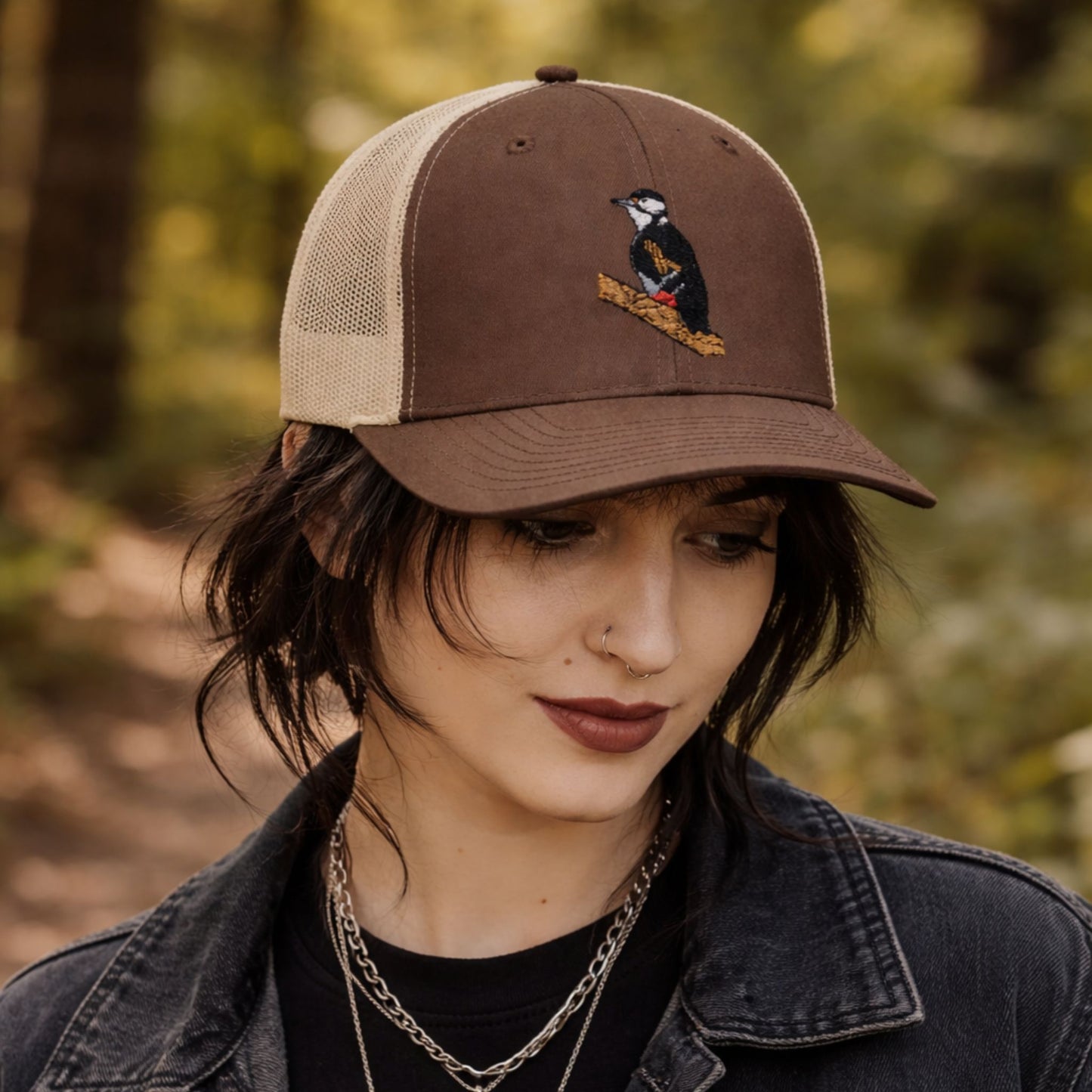 Embroidered Great Spotted Woodpecker Trucker Cap