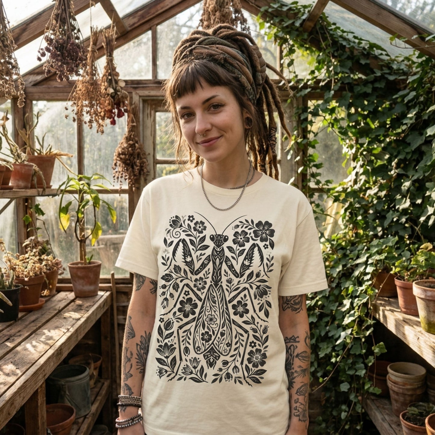 Praying Mantis Flowers T-Shirt