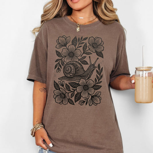 Linocut Floral Snail T-Shirt