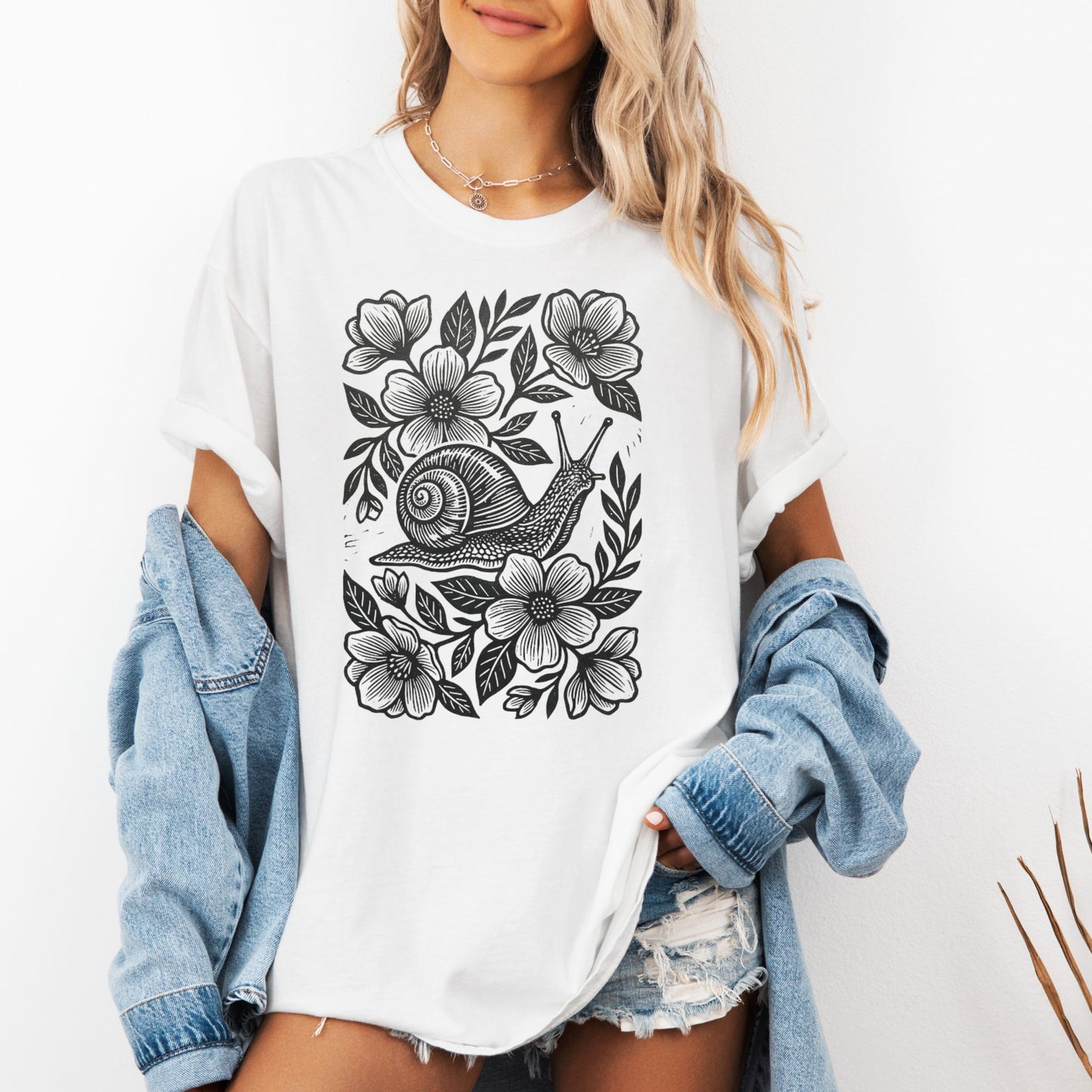 Linocut Floral Snail T-Shirt