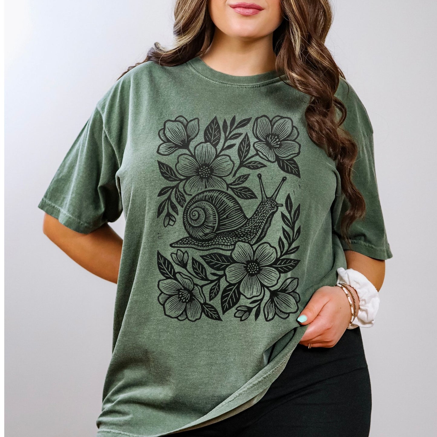 Linocut Floral Snail T-Shirt