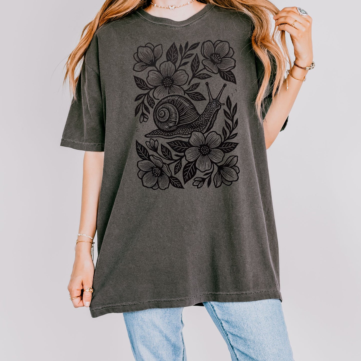 Linocut Floral Snail T-Shirt