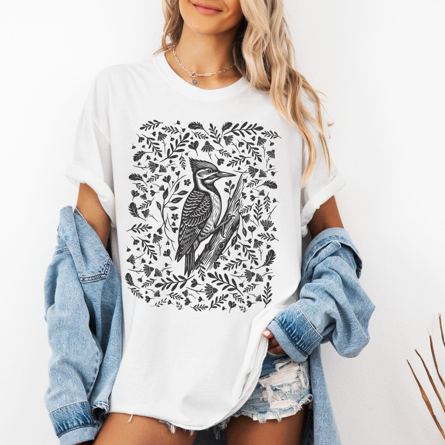 Linocut Woodpecker T-Shirt