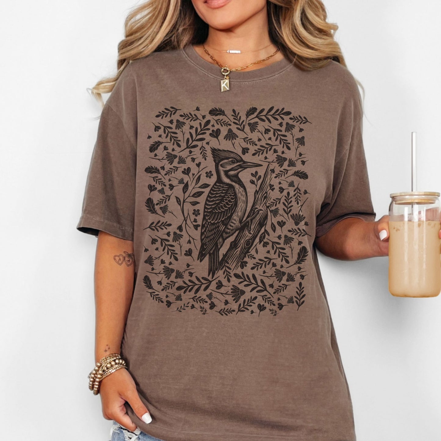 Linocut Woodpecker T-Shirt