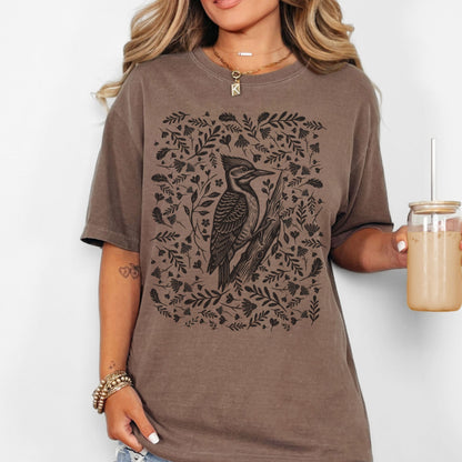 Linocut Woodpecker T-Shirt