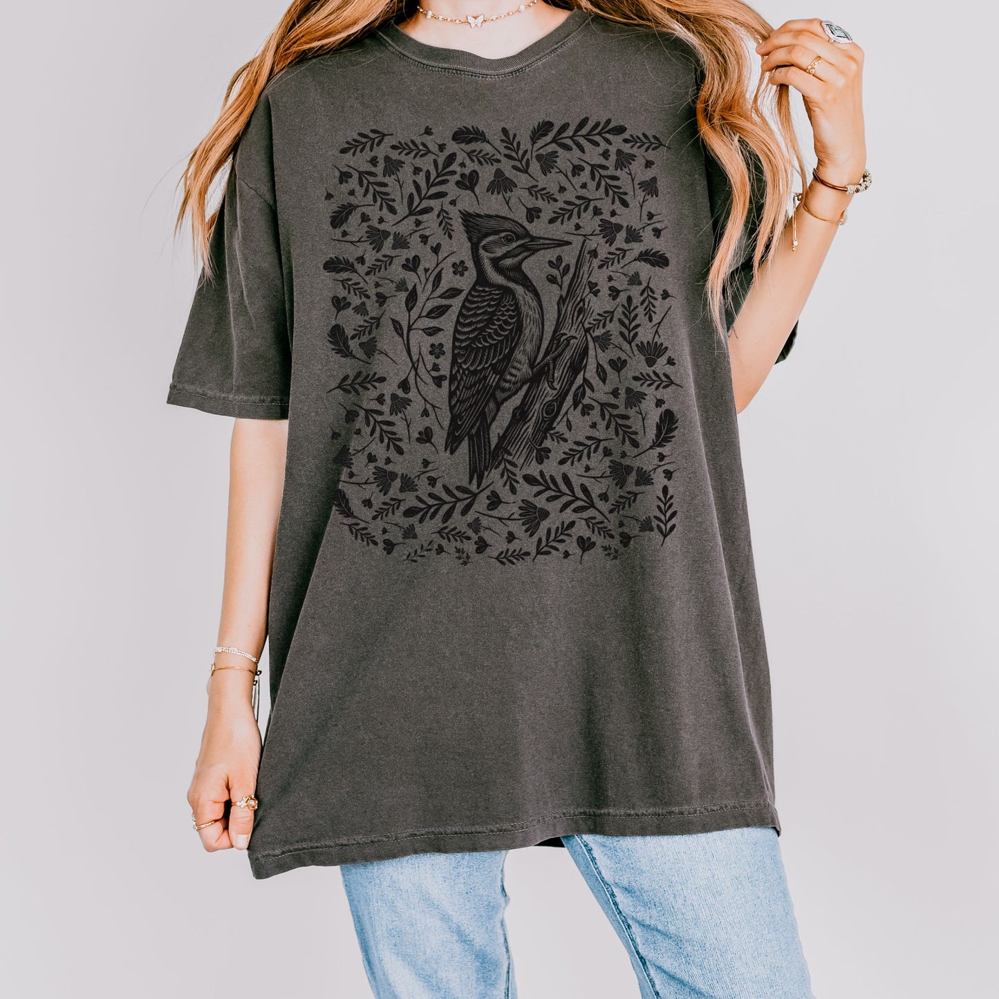 Linocut Woodpecker T-Shirt