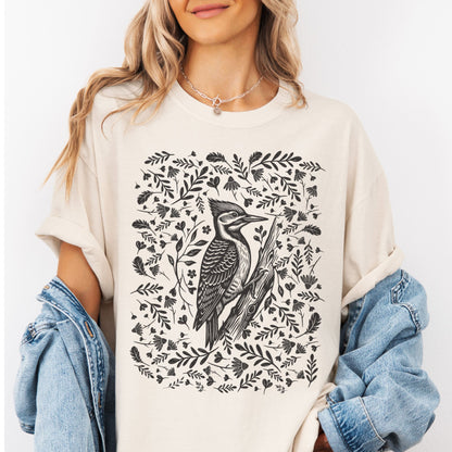Linocut Woodpecker T-Shirt