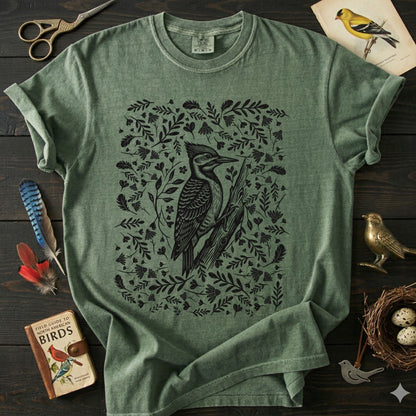 Linocut Woodpecker T-Shirt