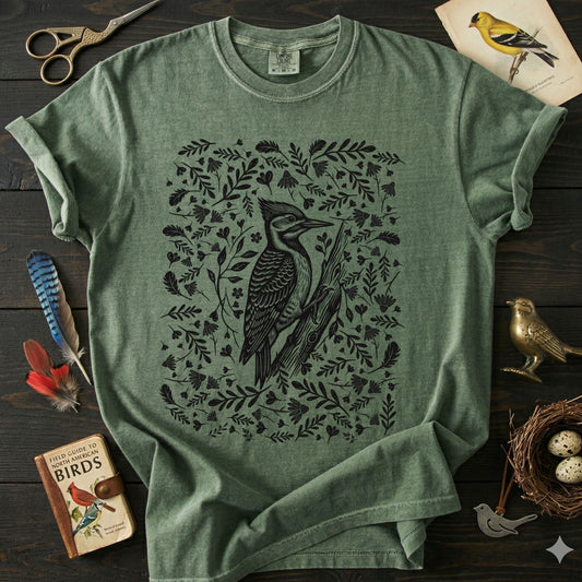 Linocut Woodpecker T-Shirt