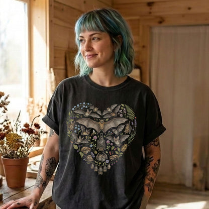 Botanical Vintage Bat Heart Collage T-Shirt
