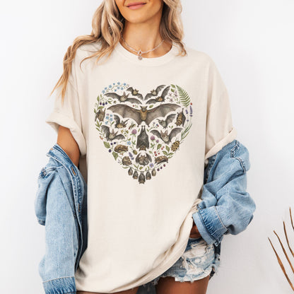 Botanical Vintage Bat Heart Collage T-Shirt