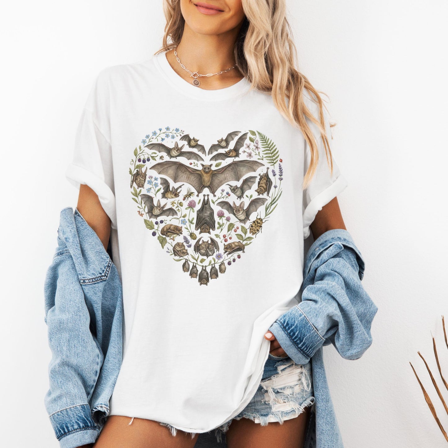 Botanical Vintage Bat Heart Collage T-Shirt
