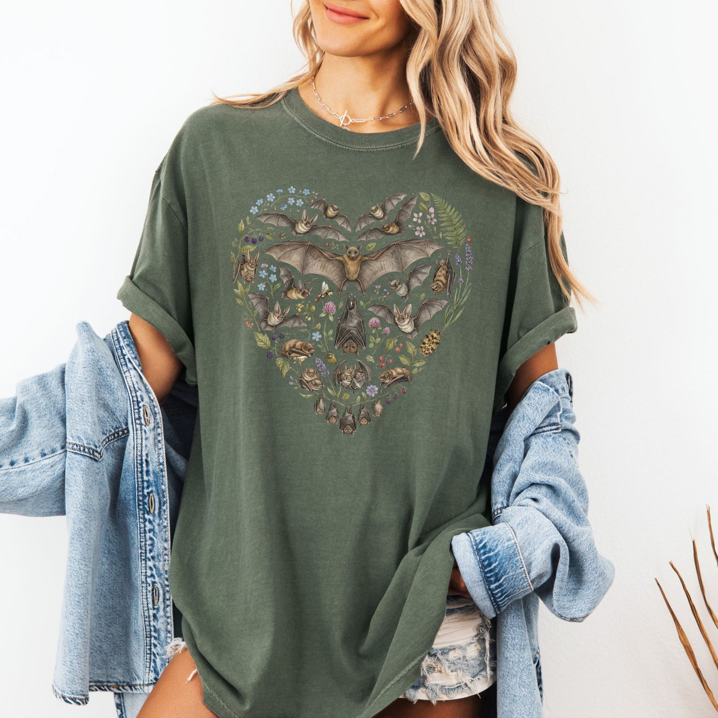 Botanical Vintage Bat Heart Collage T-Shirt