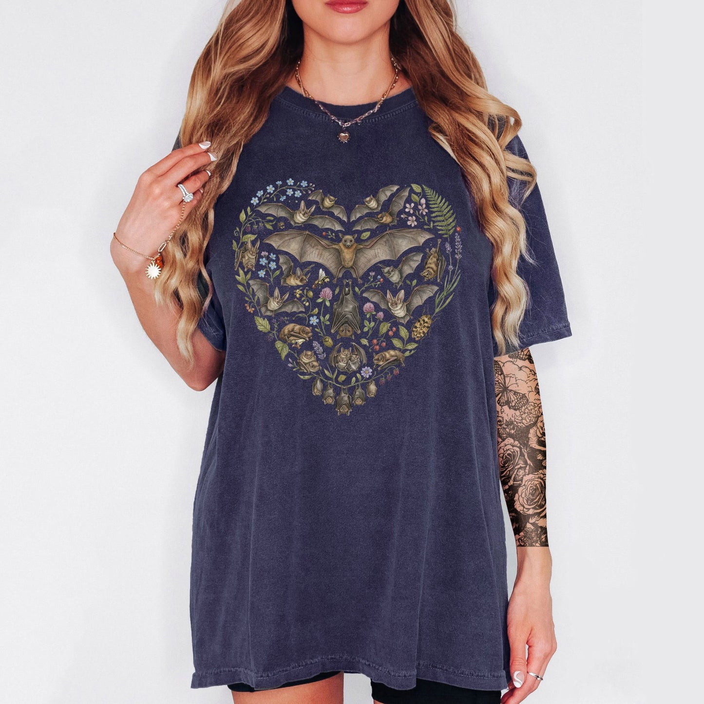 Botanical Vintage Bat Heart Collage T-Shirt
