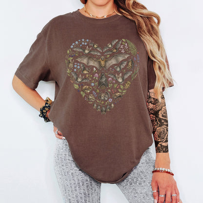 Botanical Vintage Bat Heart Collage T-Shirt