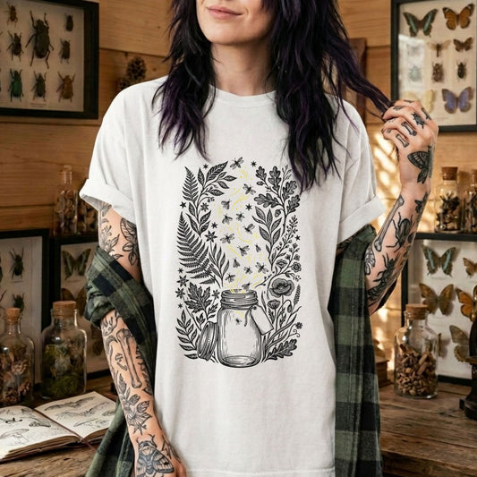 Linocut Fireflies Graphic T-Shirt
