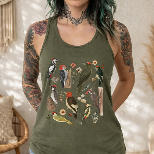 Vintage Woodpecker Racerback Tank Top