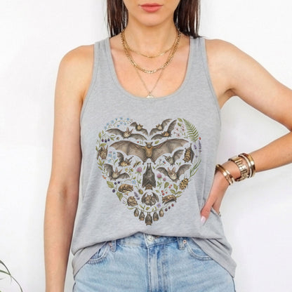 Vintage Bats Heart Racerback Tank Top