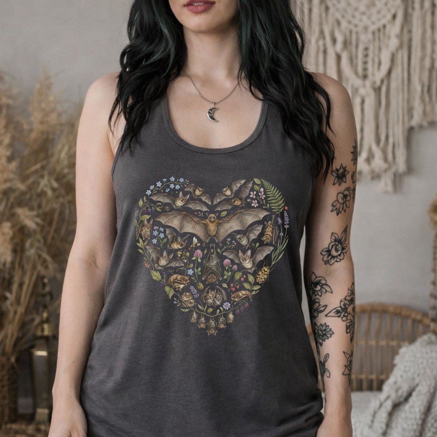 Vintage Bats Heart Racerback Tank Top