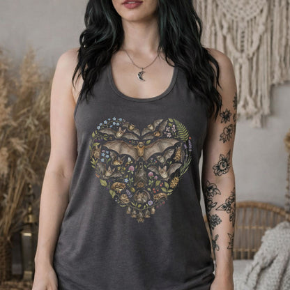 Vintage Bats Heart Racerback Tank Top