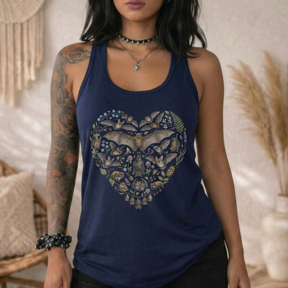 Vintage Bats Heart Racerback Tank Top