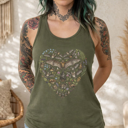 Vintage Bats Heart Racerback Tank Top
