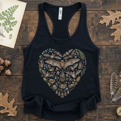 Vintage Bats Heart Racerback Tank Top